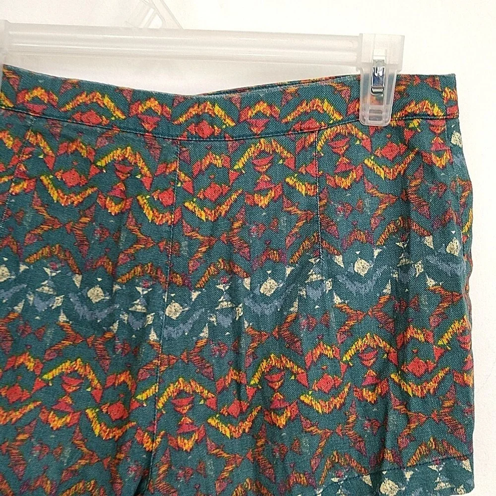 Free People Shorts Women 4 Teal Orange Geometric Ikat Linen Blend High Rise 1in